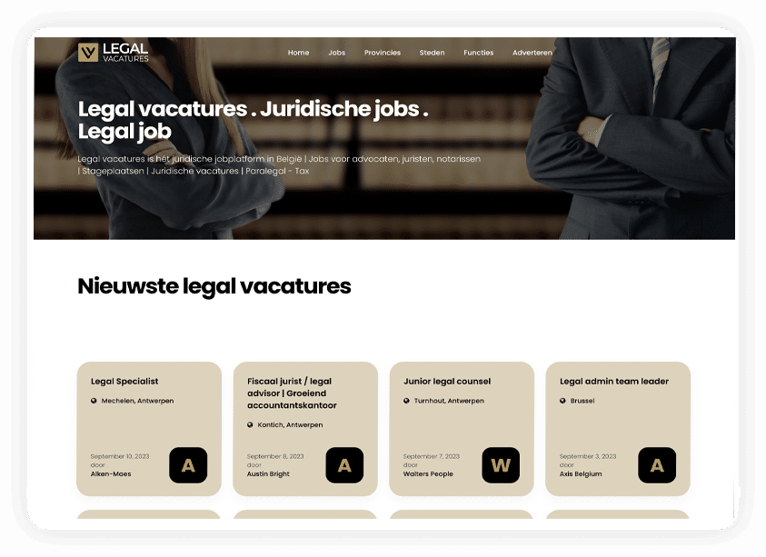 Legal vacatures is hét juridische jobplatform in België | Legal jobs voor advocaten, jurixsten, notarissen | Lex jobs | Stageplaatsen | Juridisch | Paralegal - Tax - Advisor